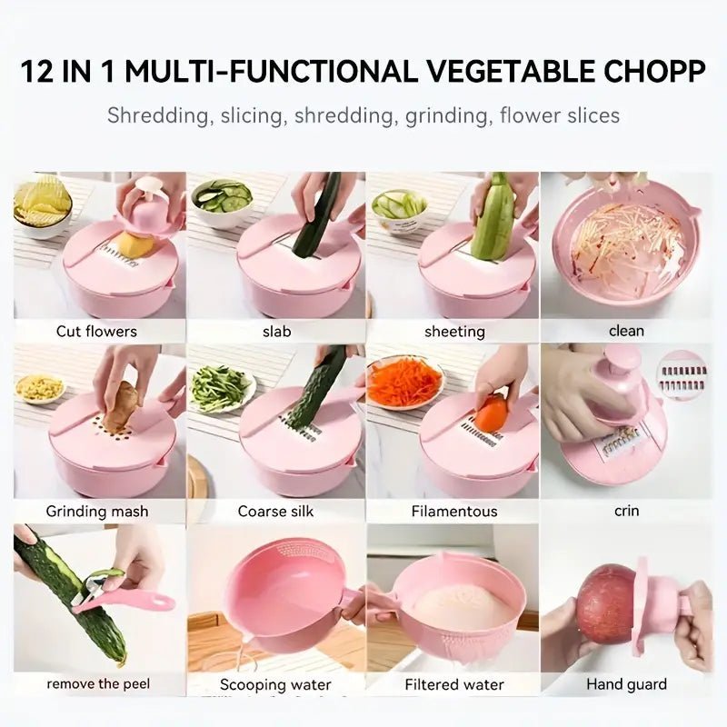 12-in-1 Multi-Functional Vegetable Chopper – Manual Cutter & Slicer