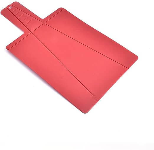 Red folding chopping board featuring a sleek, space-saving design for cutting, washing, and draining ingredients.