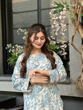 Graceful Blue Floral Winter Suit – Stylish & Cozy Attire